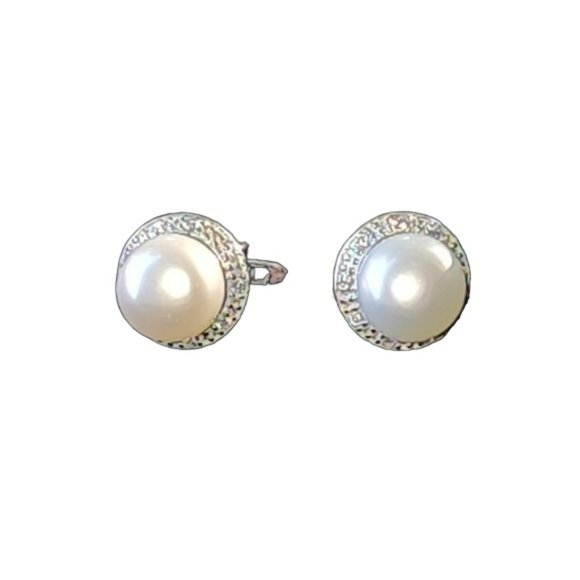 925S Sterling Silver Cultured White‎ Button Freshwater Pearl Leverback Earrings - Picture 7 of 13
